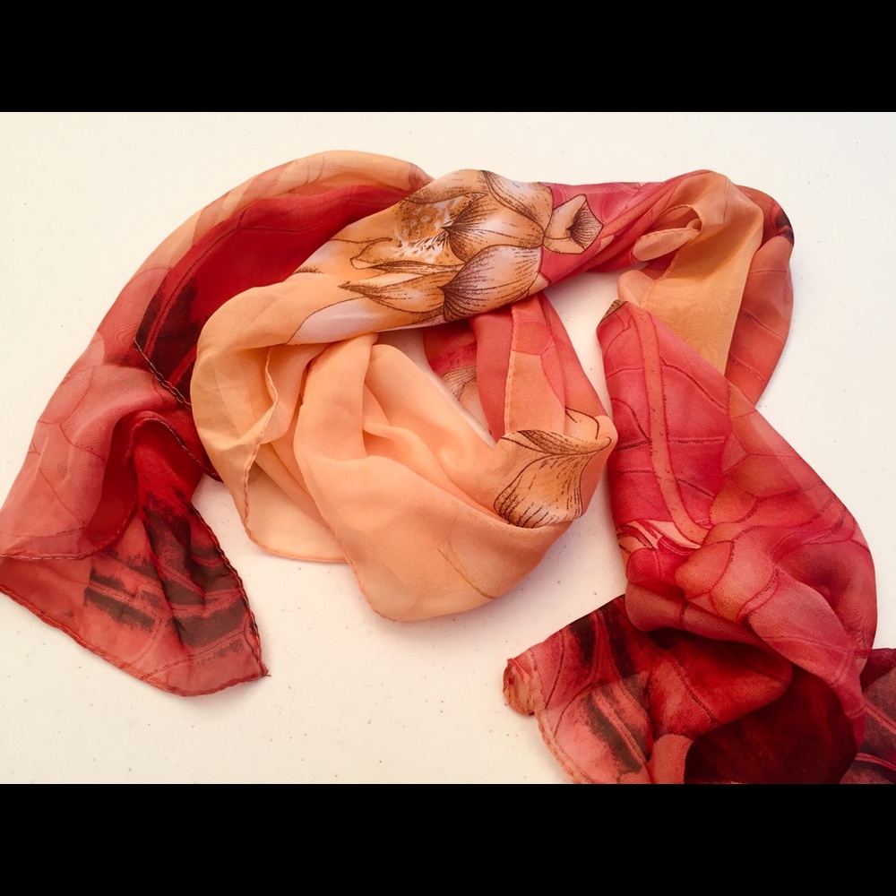 NEW Sheer Silk Chiffon Lotus Scarf Pink Peach